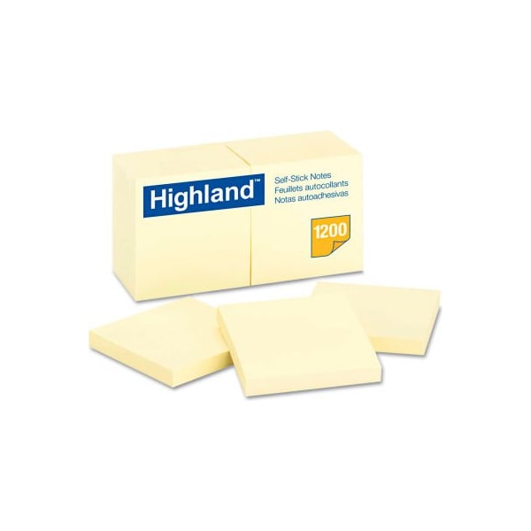 3M Highland„¢Self-Stick Pads 6549YW, 3" x 3", Yellow, 100 Sheets, 12/Pack 6549YW